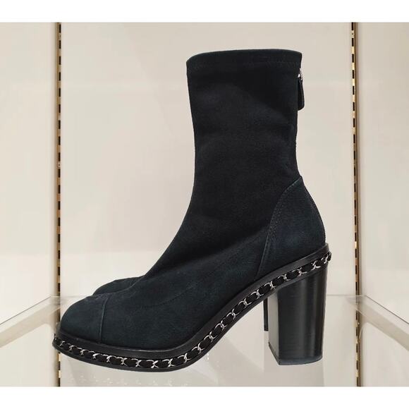 Chanel 2010 Interlocking CC Logo Black Suede Sock Boots Sz.40 - Picture 1 of 11